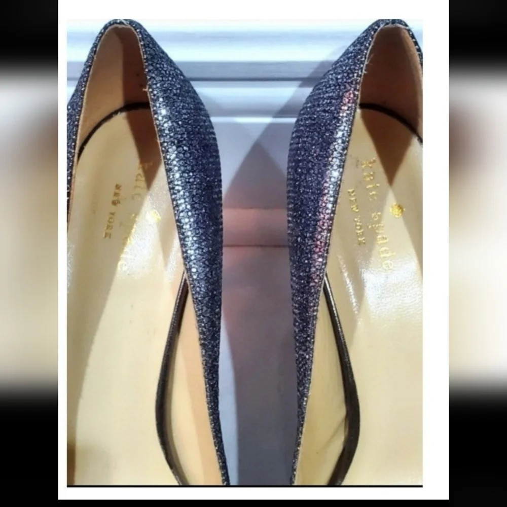 Kate Spade New York Gunmetal Silver Glitter Peep Toes